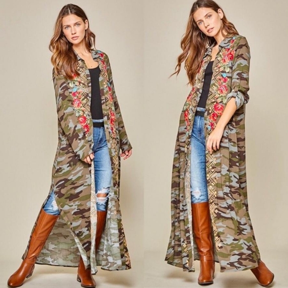 CAMOUFLAGE PRINT EMBROIDERED MAXI DRESS DUSTER 🎉HOST PICK🎉 - Picture 4 of 9